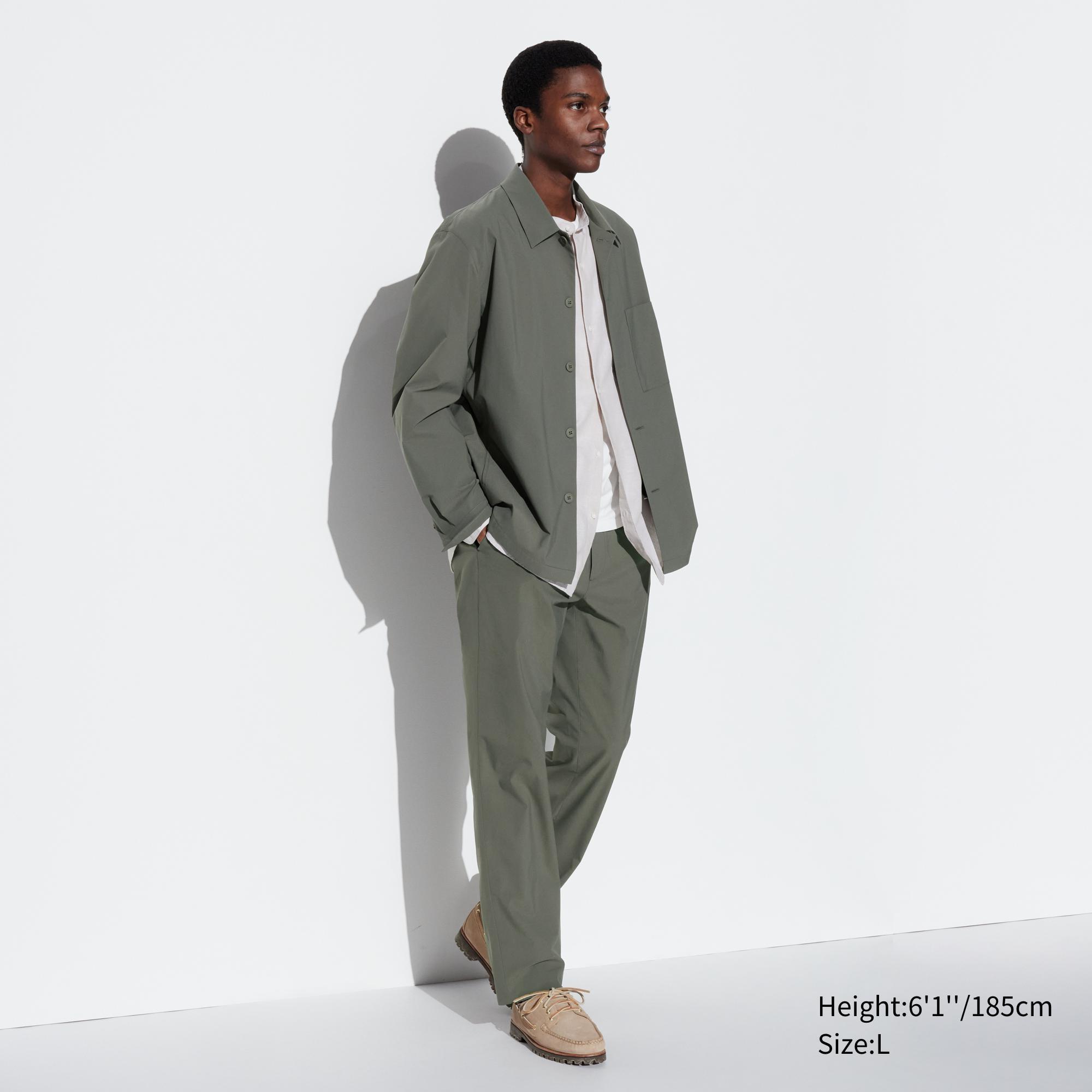 Mens Airsense Relaxed Pants (Cotton- Like) with Moisture-Wicking Olive Small UNIQLO US product image