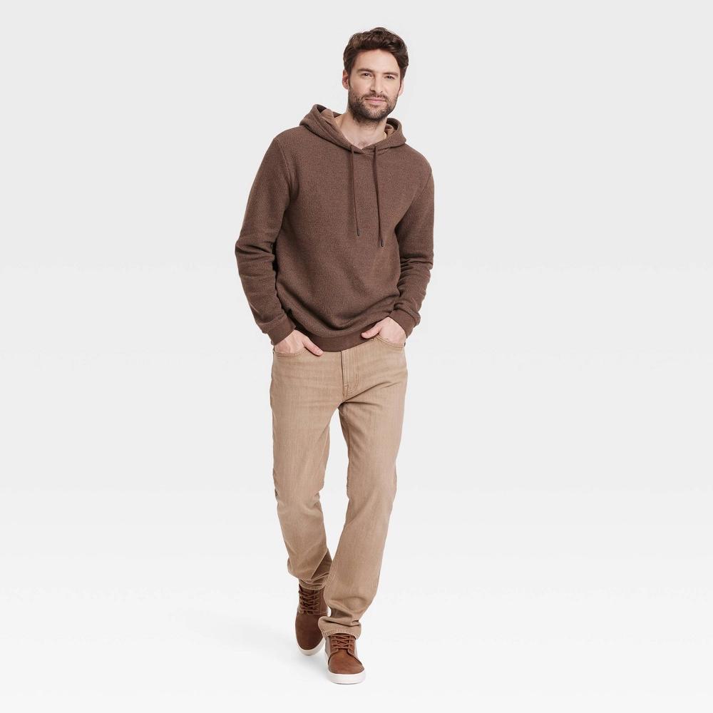 Mens Textured Fleece Hooded Sweatshirt - Goodfellow & Co Brown M Product Image