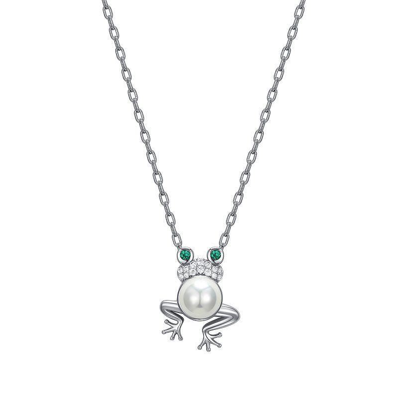 Sarafina Simulated Pearl, Cubic Zirconia & Simulated Emerald Frog Pendant Necklace, Womens Silver Tone Product Image