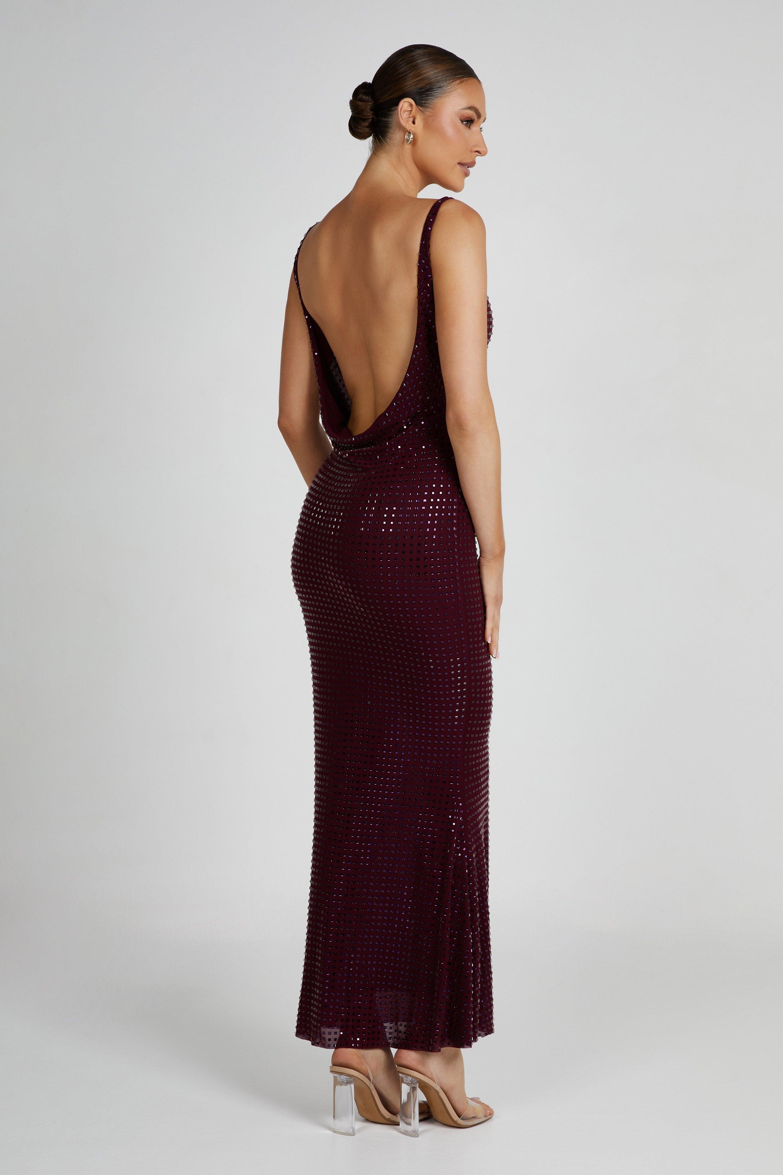 Pam Square Diamante Maxi Dress - Berry Product Image