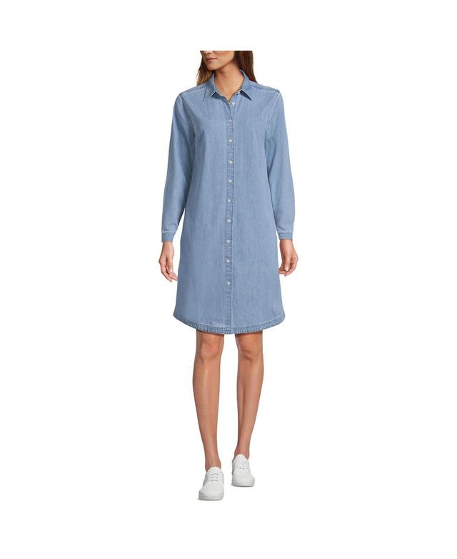 Womens Lands End Womens Chambray Button Front Knee Length Dress Light Wash Blue Product Image