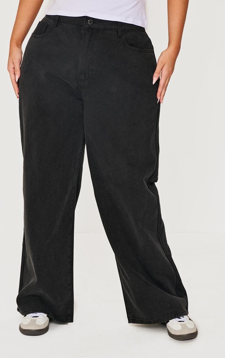  Plus Black Washed Wide Leg Jeans Product Image