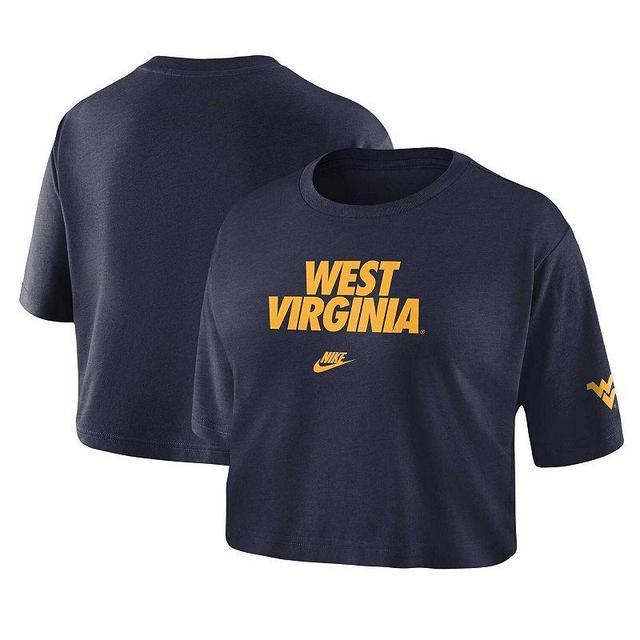 Womens Nike West Virginia Mountaineers Wordmark Cropped T-Shirt Blue Product Image