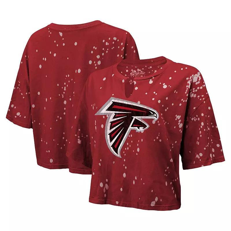 Womens Majestic Red Distressed Atlanta Falcons Bleach Splatter Notch Neck Crop T-shirt Product Image