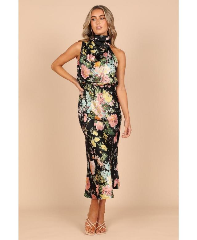 Petal & Pup Anabelle Funnel Neck Satin Midi Dress Product Image