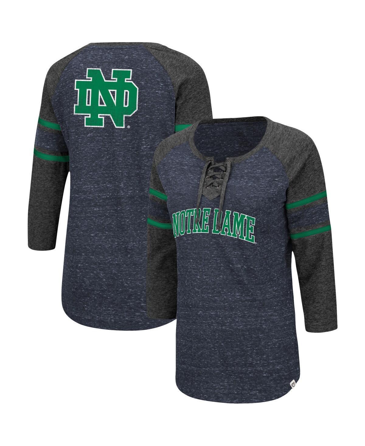 Womens Colosseum Navy Notre Dame Fighting Irish Scienta Pasadena Raglan 3/4 Sleeve Lace-Up T-shirt - Navy Product Image