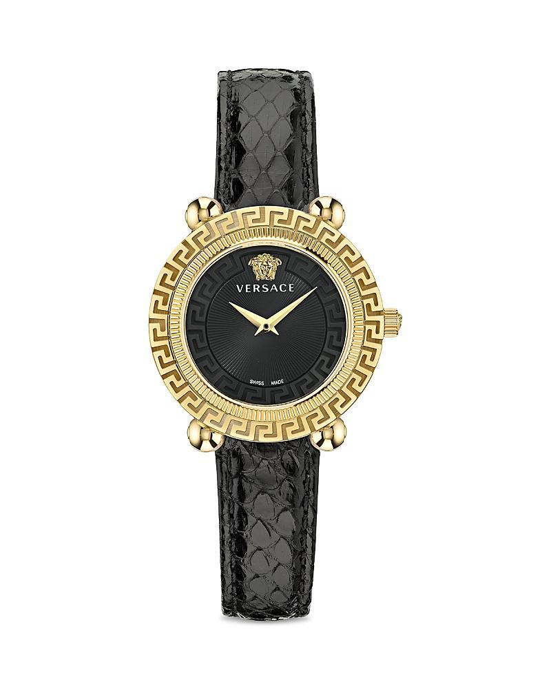 Versace Womens Swiss Greca Twist Black Leather Strap Watch 35mm Product Image