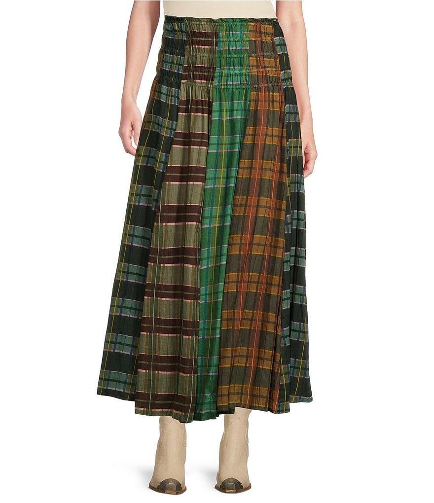 Talisman Balmoral Highlands Check Plaid Print Viole Shirred Yoke Float Maxi Skirt Product Image