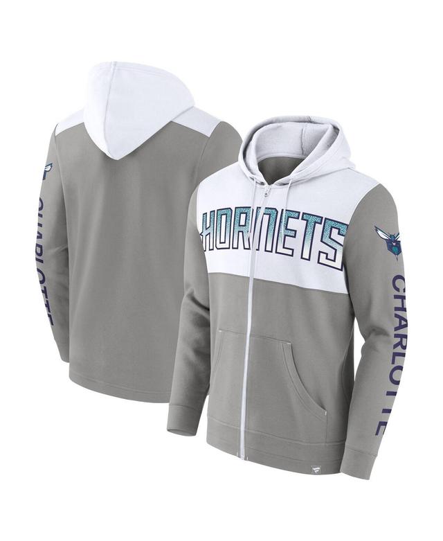 Mens Fanatics Branded Gray/White Charlotte Hornets Skyhook Colorblock Full-Zip Hoodie Product Image