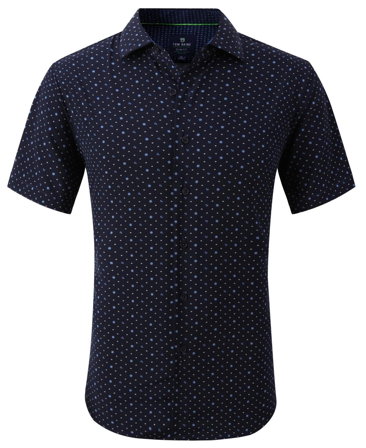 Tom Baine Mens Mixed Print Slim Fit Shirt - Navy Blue Product Image