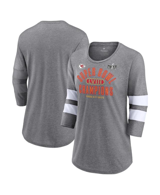 Womens Fanatics Branded Heather Gray Kansas City Chiefs Super Bowl LVIII Champions Under the Lights Tri-Blend 3/4-Sleeve T-Shirt Product Image