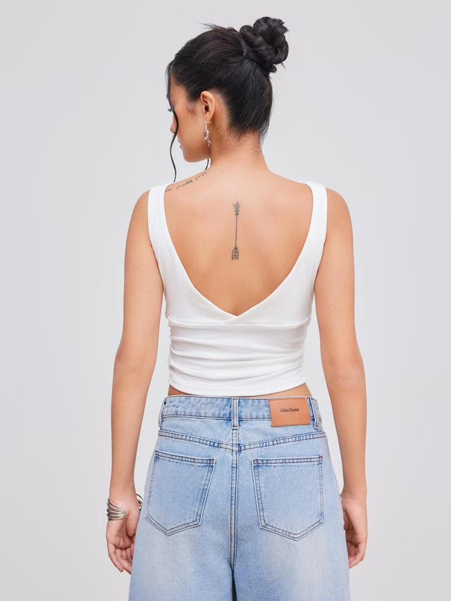 Boat Neckline Solid Ruched Tank Top Product Image