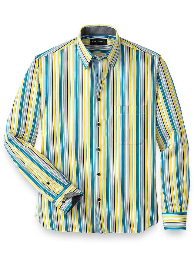 Cotton Stripe Casual Shirt With Contrast Trim - Multi Product Image