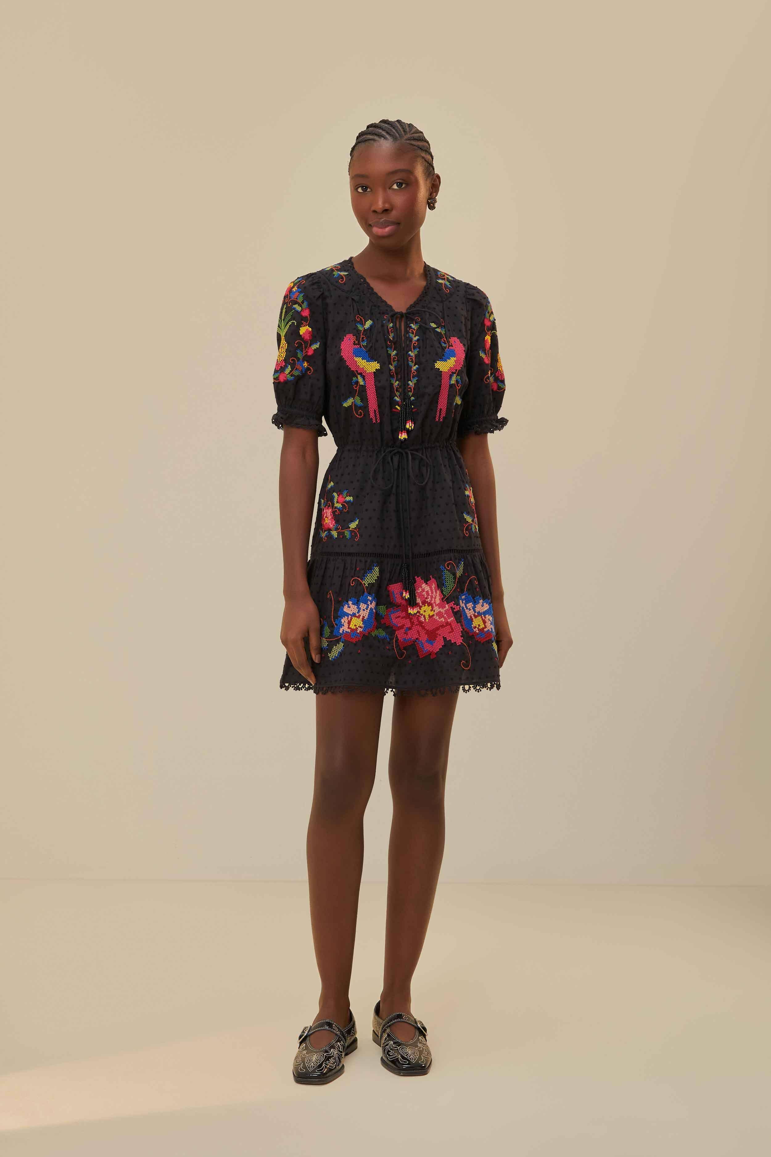 Black Embroidered Mini Dress Product Image