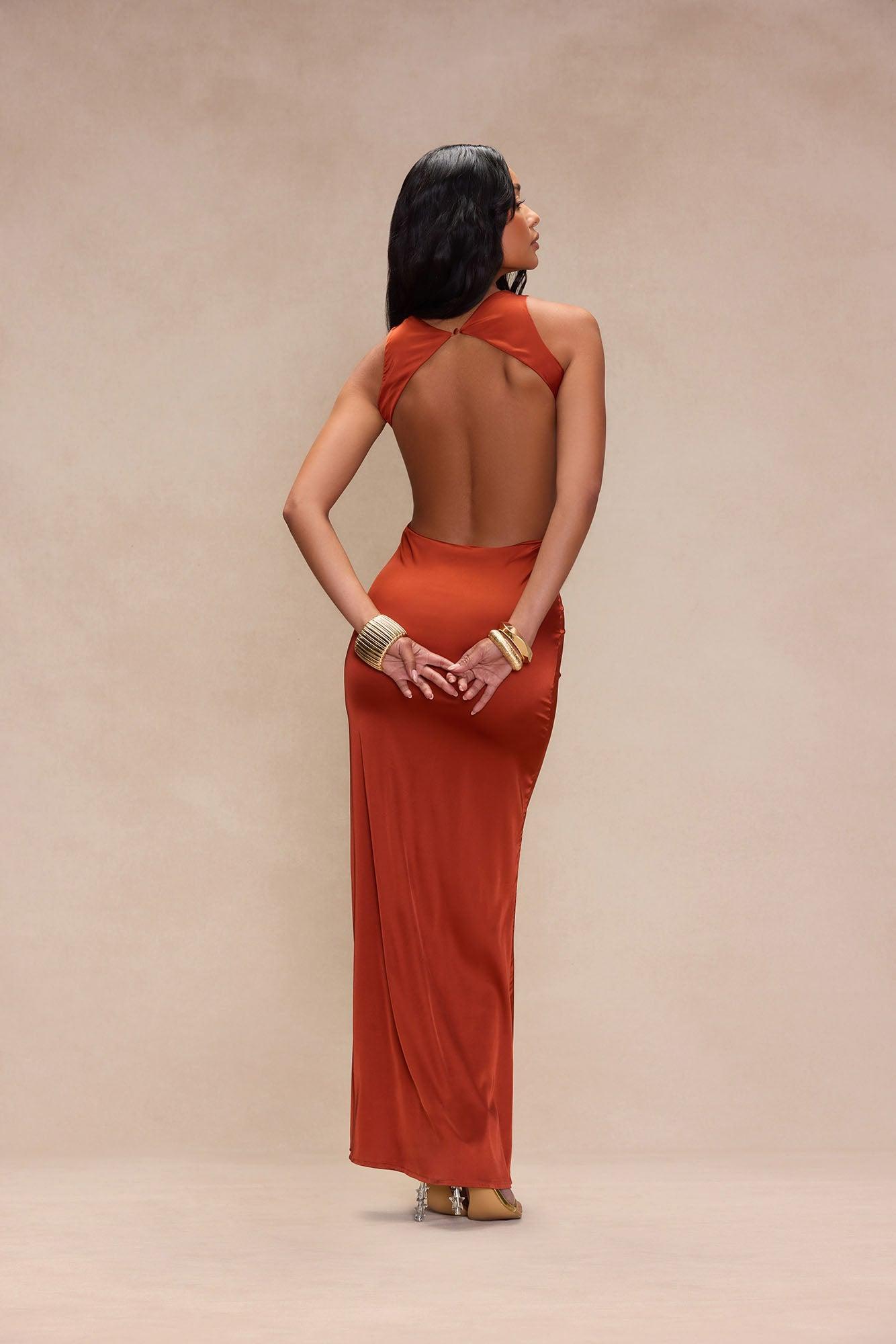 Charlie Satin Maxi Dress - Rust Product Image