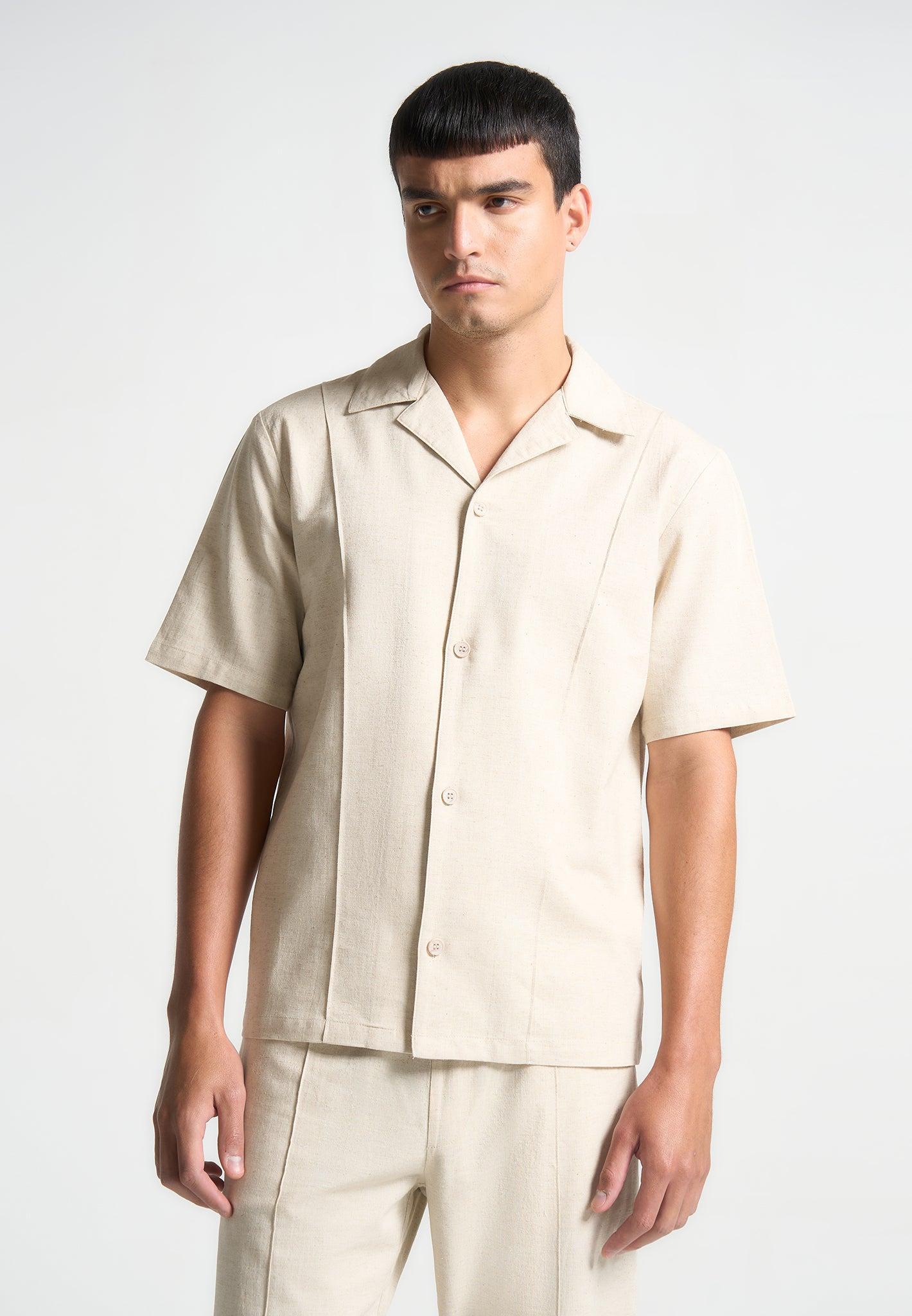 Linen Pintuck Revere Shirt - Natural Male Product Image