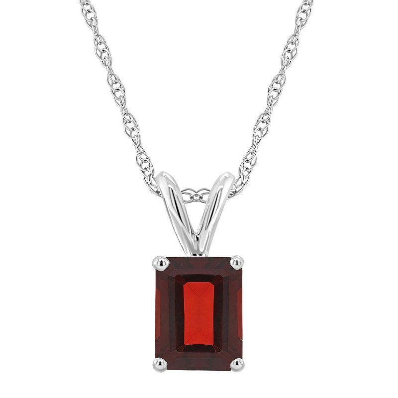 Celebration Gems 14k Gold Emerald Cut Garnet Pendant Necklace, Womens 14k Whgold Product Image