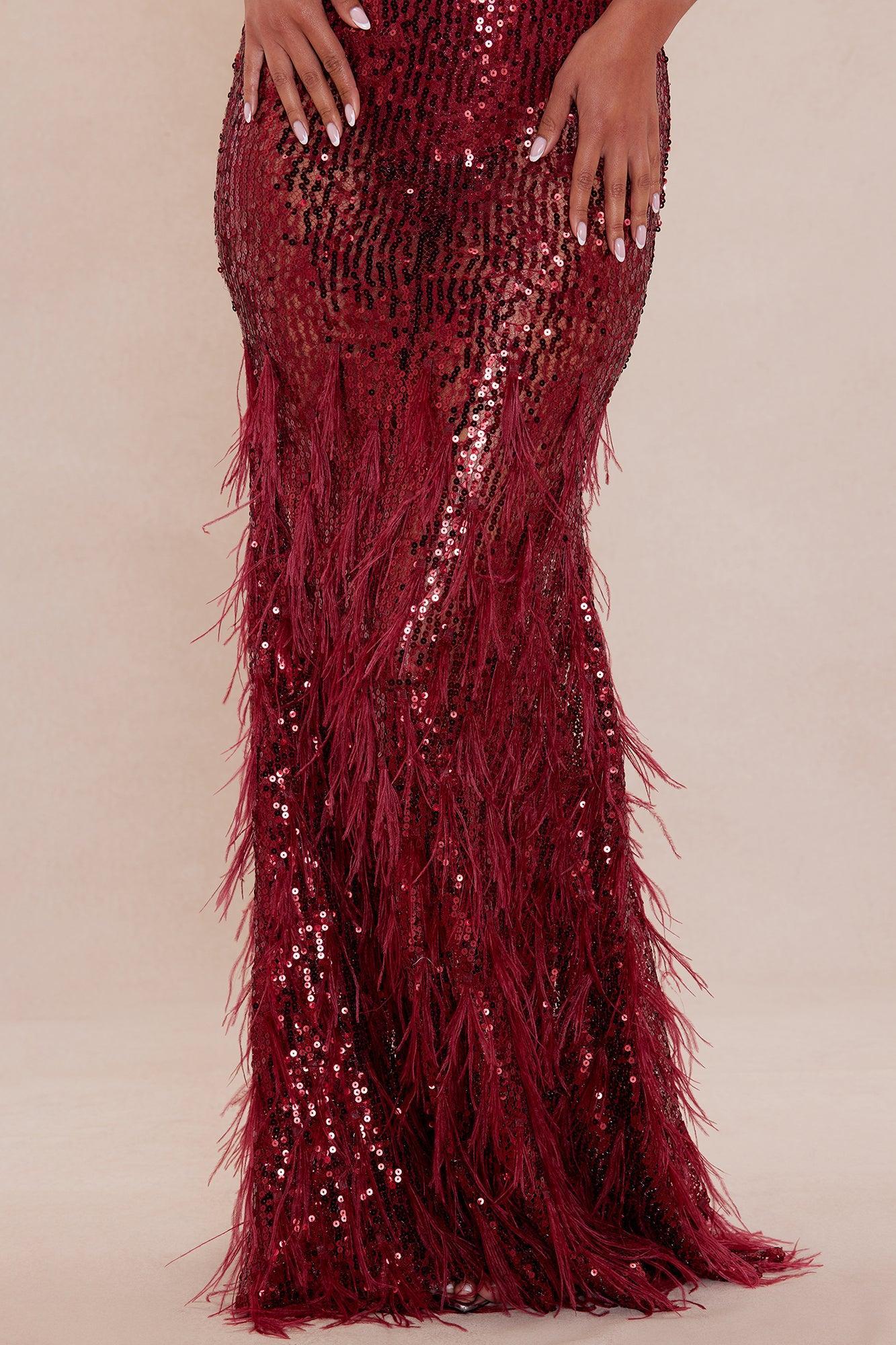 Samantha Embellished Sheer Maxi Dress - Burgundy Product Image