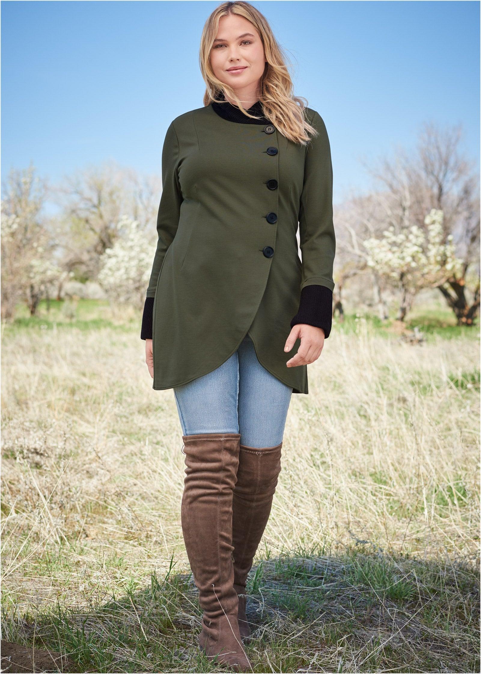 Knit Button-Front Coat - Olive Product Image