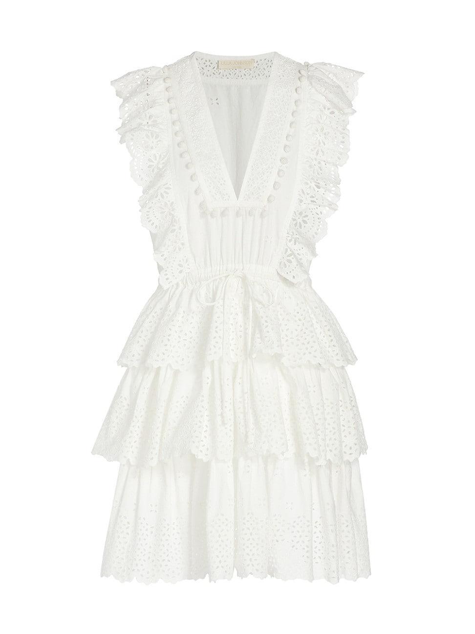 Womens Lilith Broderie Anglaise Tiered Minidress Product Image