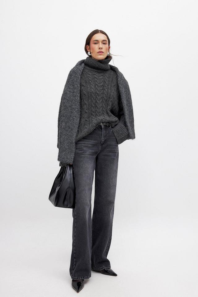 Turtle Neck Knitted Cable Sweater Product Image