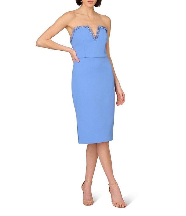 Aidan Mattox Stretch Crepe Strapless Beaded Trim Sheath Dress Product Image