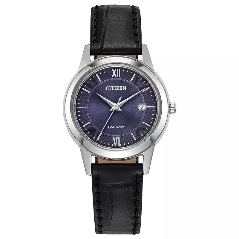 Citizen Womens Eco-Drive Classic Stainless Steel Blue Dial Black Leather Strap Watch - FE1087-01L Product Image