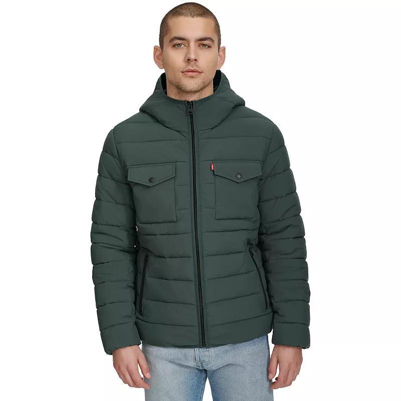 Mens Levis Stretch Two Pocket Quilted Hooded Jacket Green Product Image