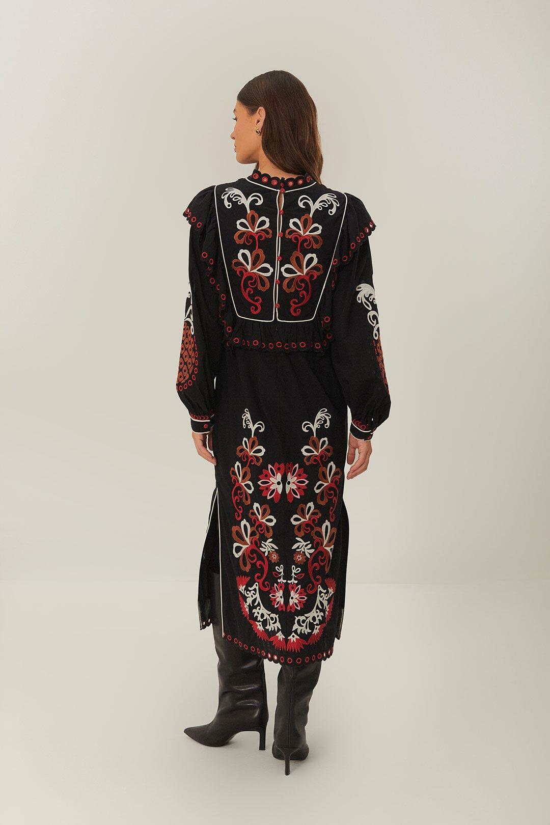 Cashew Mandala Richilieu Long Sleeve Maxi Dress, CASHEW MANDALA BLACK / XXS Product Image