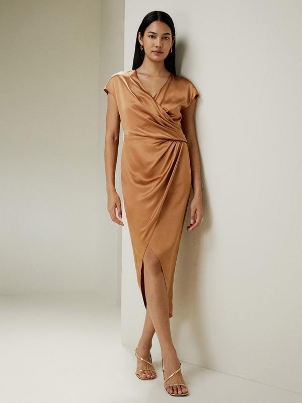 Draped Silk Midi-Dress Product Image