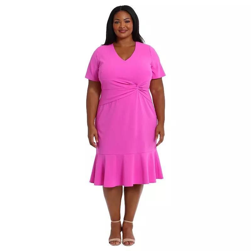 Plus Size London Times V-Neck Twist Flounce Midi Dress, Womens Product Image