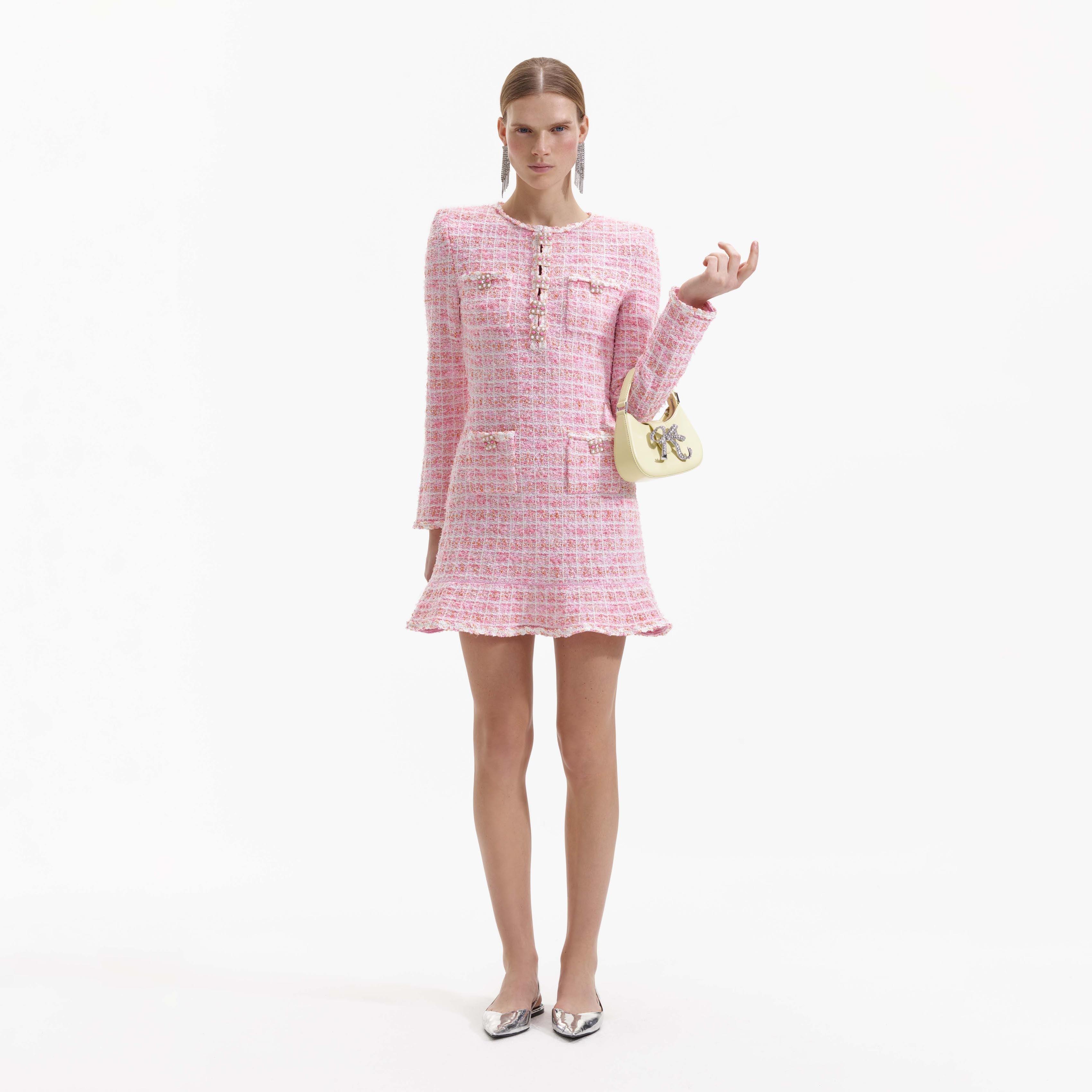 Pink Check Knit Mini Dress product image