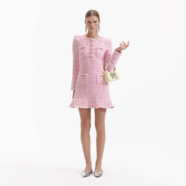 Pink Check Knit Mini Dress Product Image