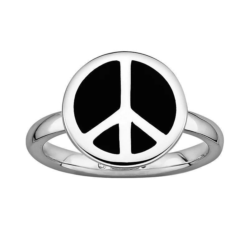 Stacks & Stones Sterling Silver Black Enamel Peace Sign Stack Ring, Womens Product Image