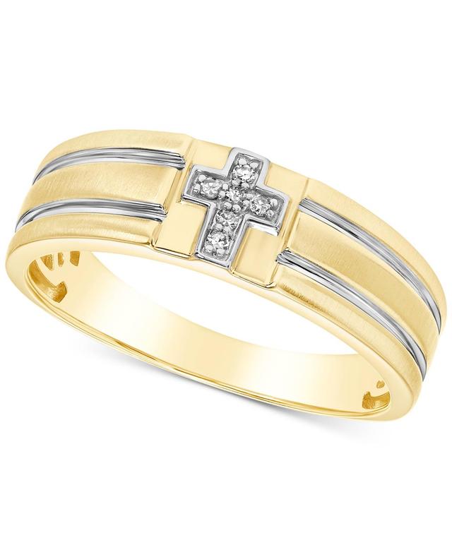 Mens Diamond Accent Cross Band in 10k Yellow Gold & White Gold Product Image