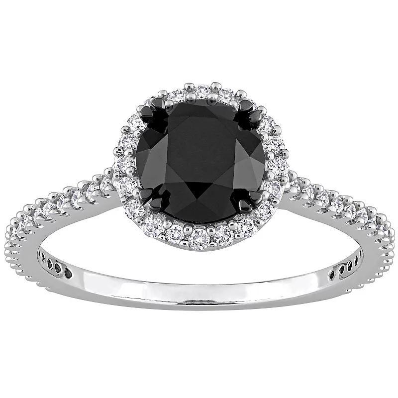 Stella Grace 14k White Gold 1 1/4 Carat T.W. Black & White Diamond Halo Engagement Ring, Womens Product Image