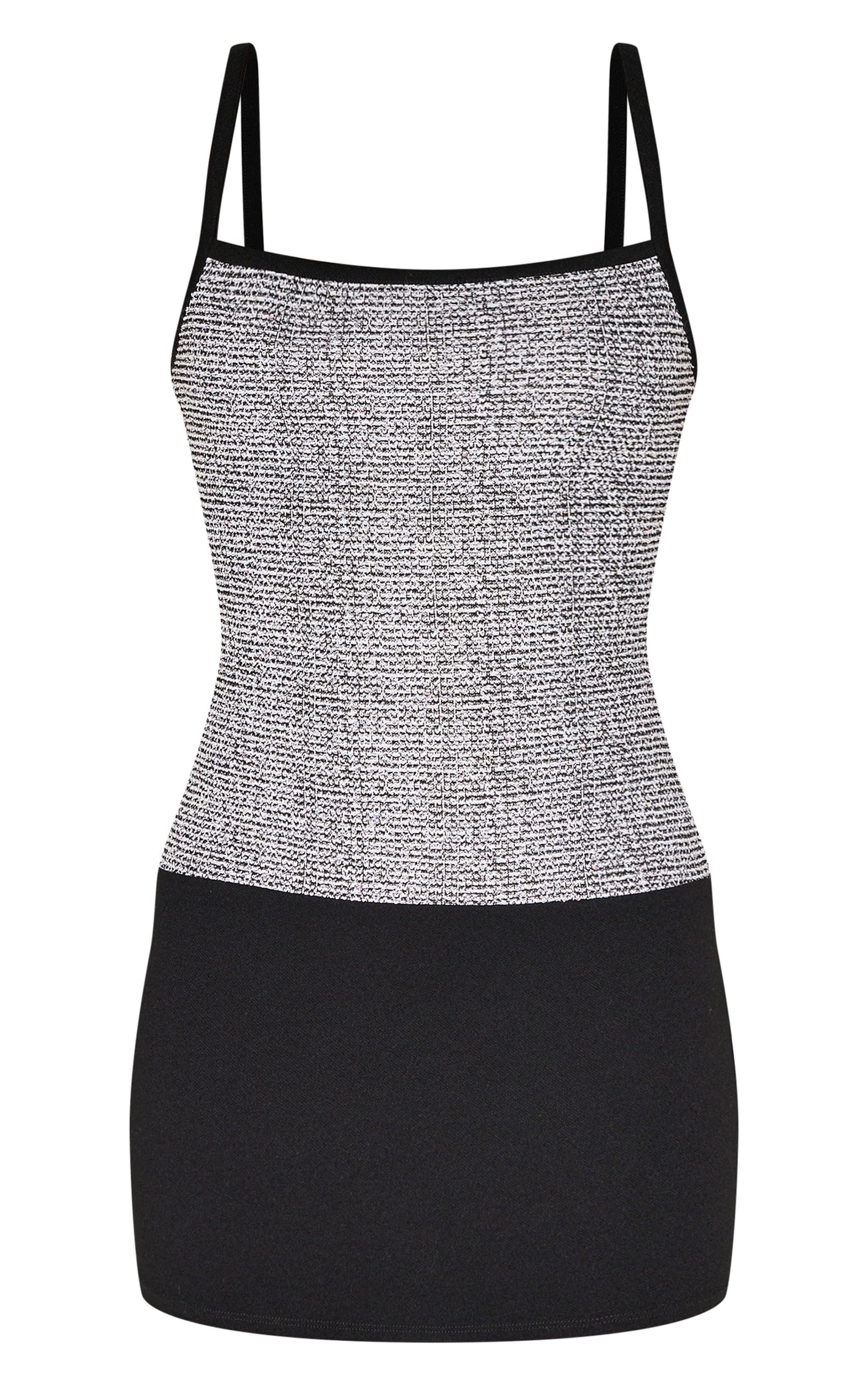 Black Boucle Strappy Bodycon Dress Product Image