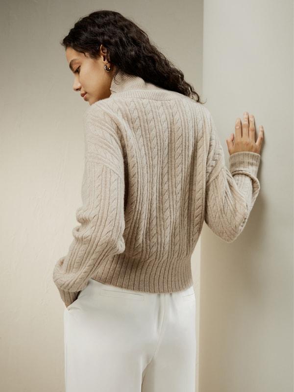 Classic Cable Knit Turtleneck Sweater Product Image