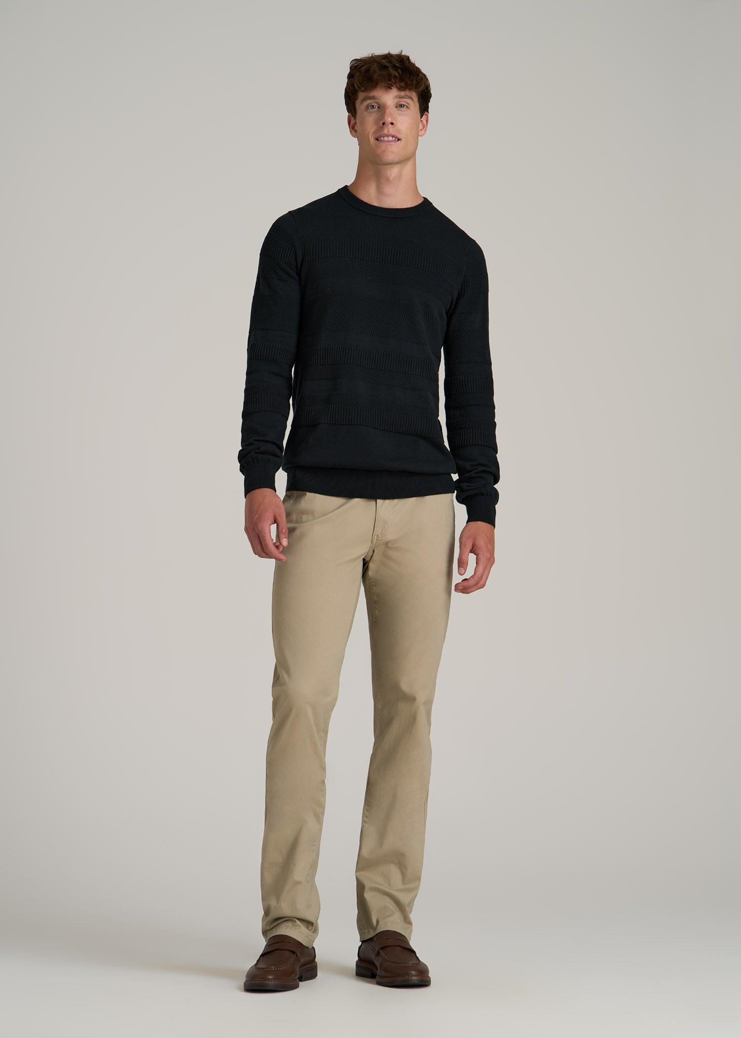 Minimalist Embossed Knit Sweater for Tall Men in Midnight Green Male Product Image