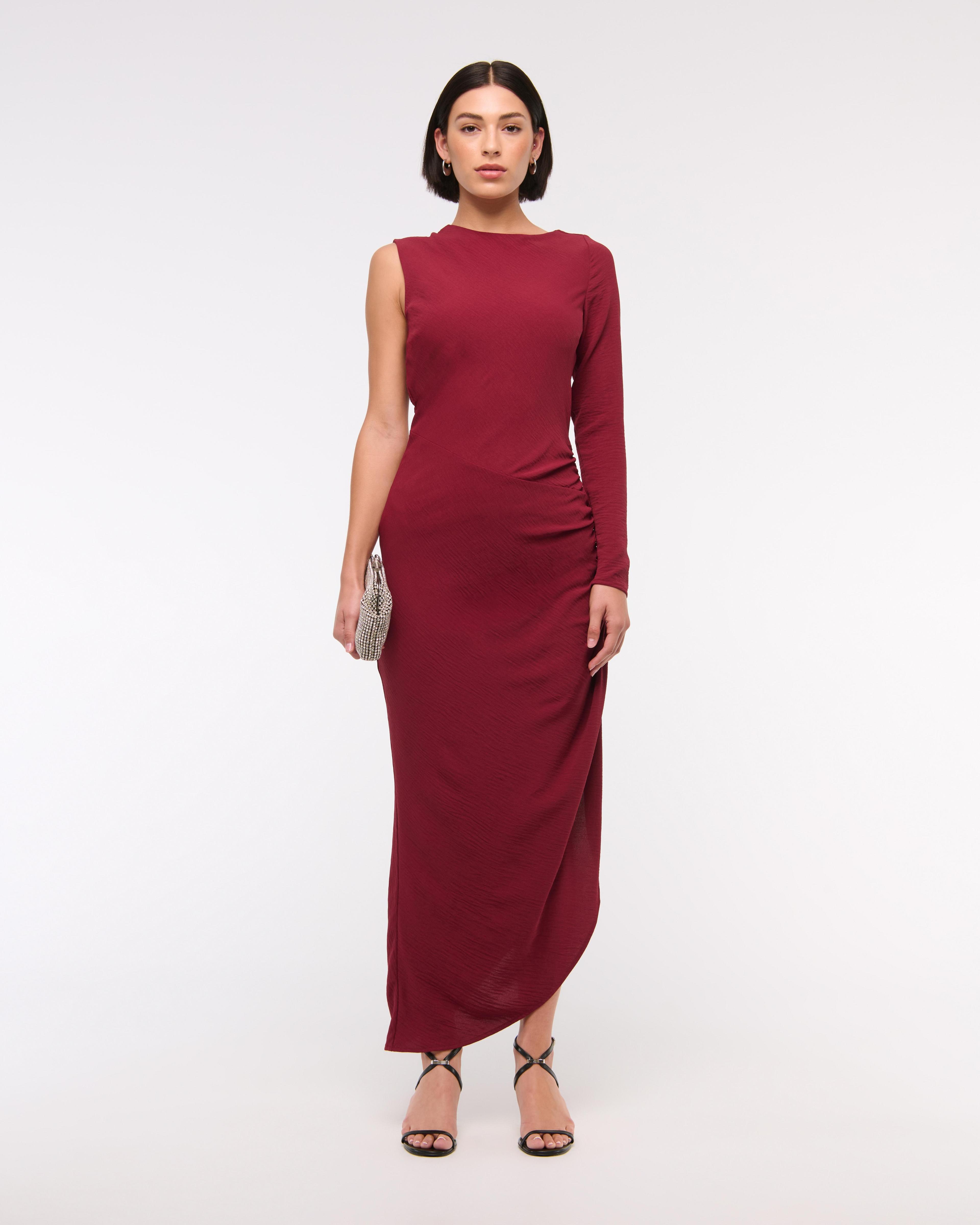 One-Sleeve Draped Midi Dress Product Image