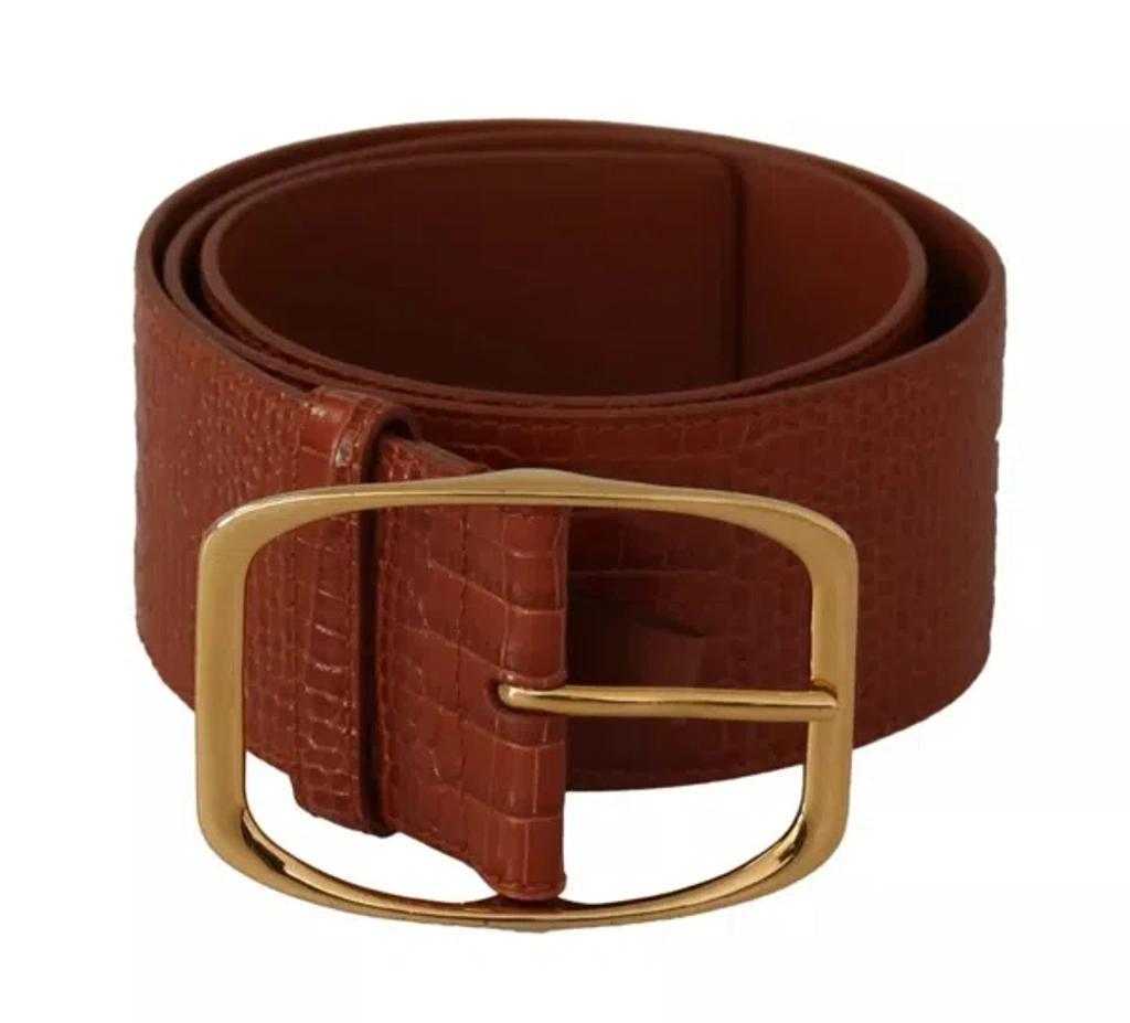 Brown Wide Waist Design Leather Gold Metal Buckle Belt Product Image