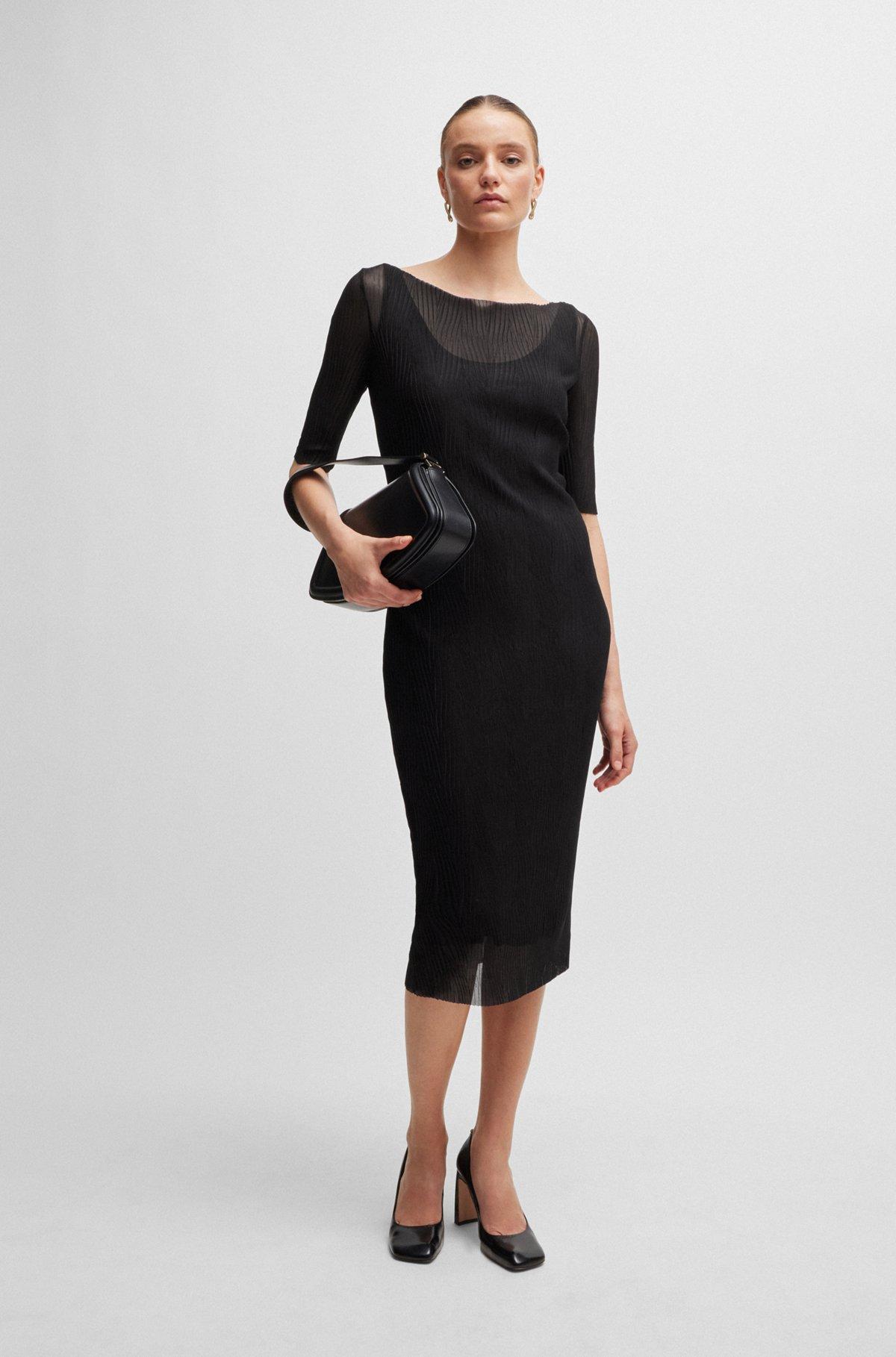 Cropped-sleeve dress in plissé tulle Product Image