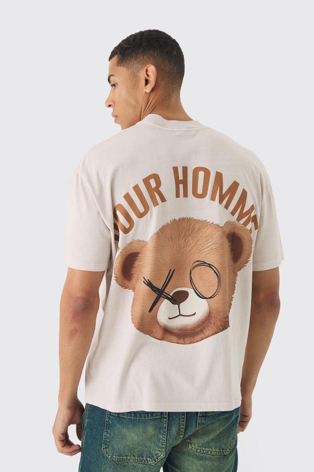 Oversized Extended Neck Over Seams Pour Homme Teddy Print T-Shirt | boohooMAN USA Product Image