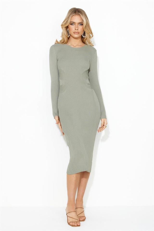 Own Me Ribbed Midi Dress Khaki Product Image