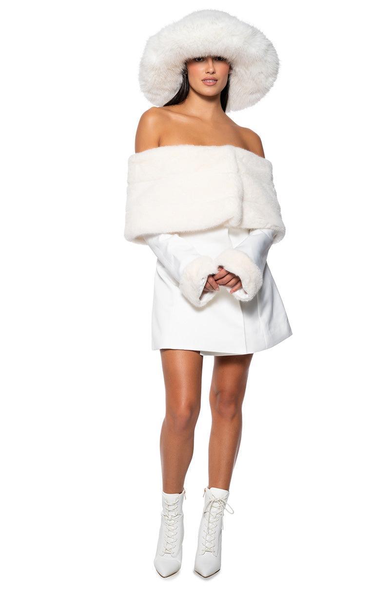 APRES SKI OFF SHOULDER FAUX FUR MINI DRESS Product Image