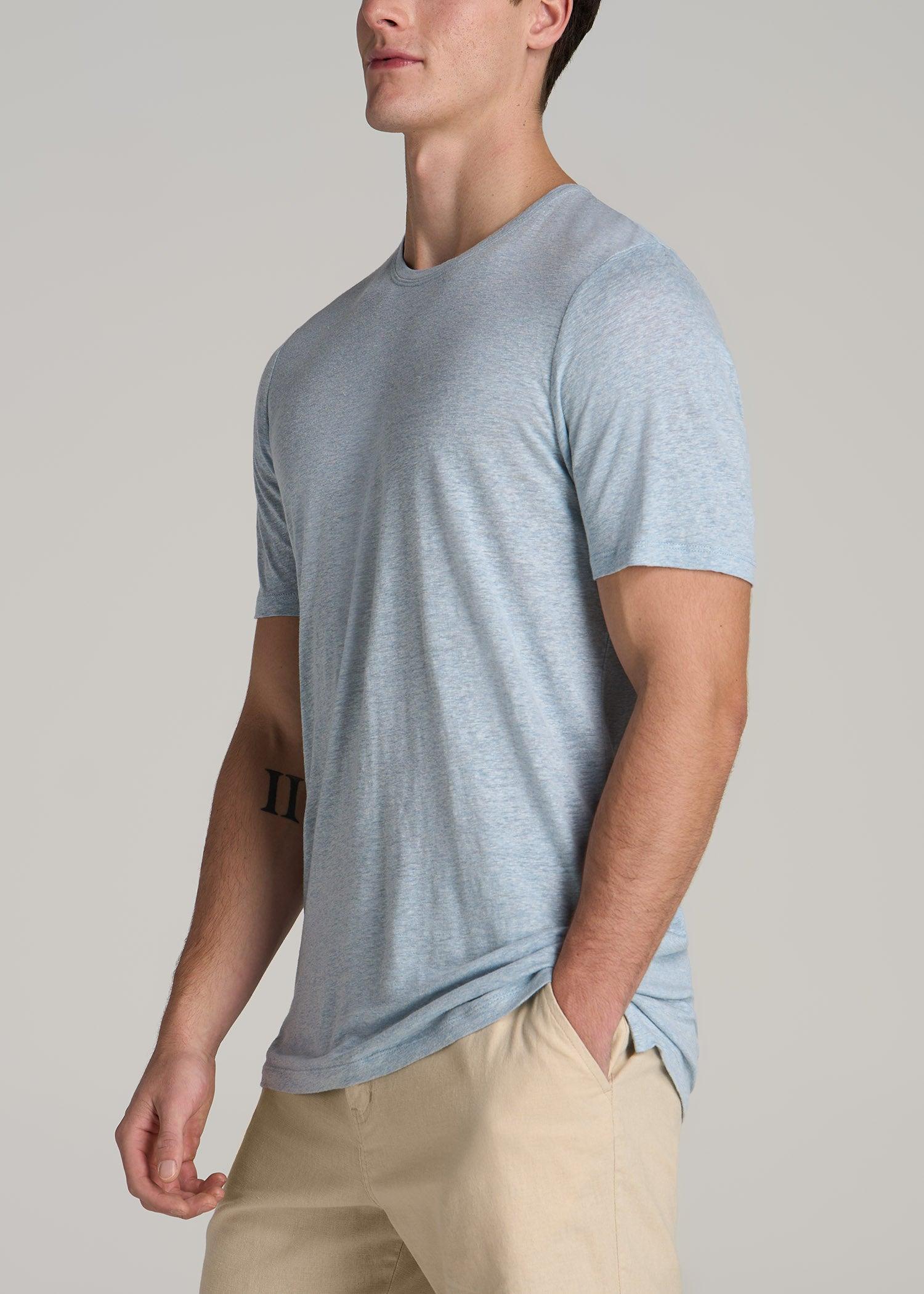 Linen Crewneck T-Shirt for Tall Men in Sky Blue Mix Male Product Image