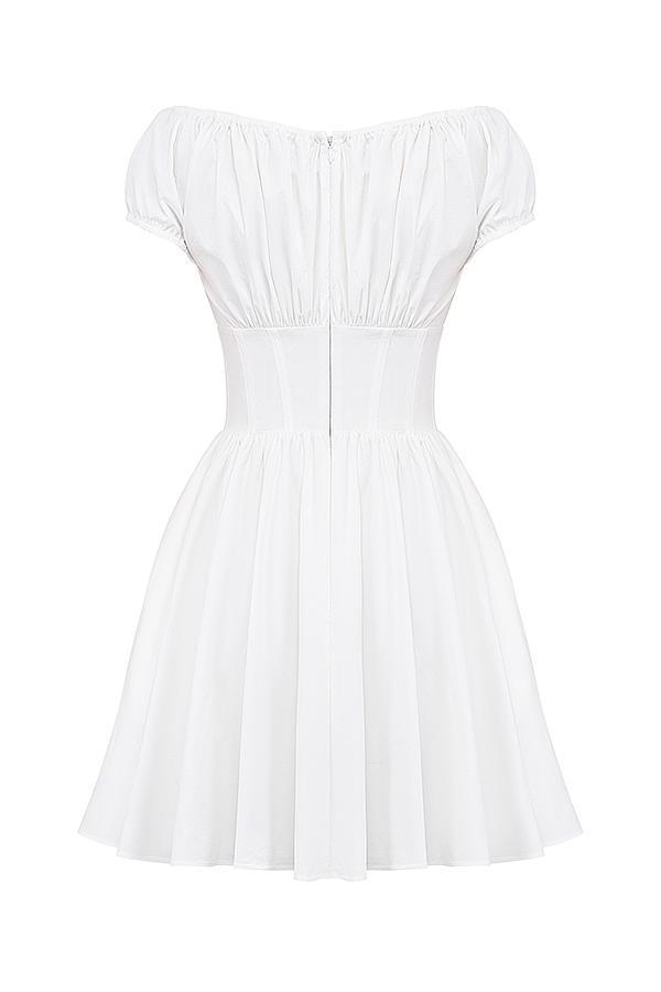 Nala White Cotton Gathered Mini Dress Product Image