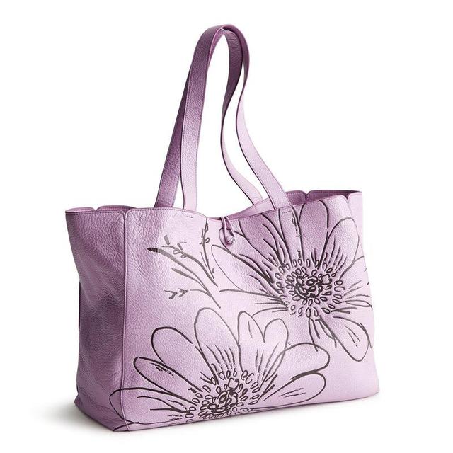 Vera Bradley Hathaway Tote Bag Women in Bloom Lavender Frost Purple/Brown Product Image