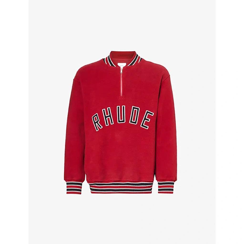 RHUDE Varsity Half-zip Sweatshirt In Vintage Red Product Image