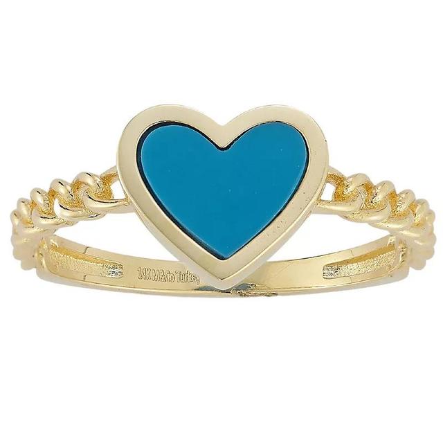 LUMINOR GOLD 14k Gold Turquoise Heart & Curb Chain Ring, Womens Product Image